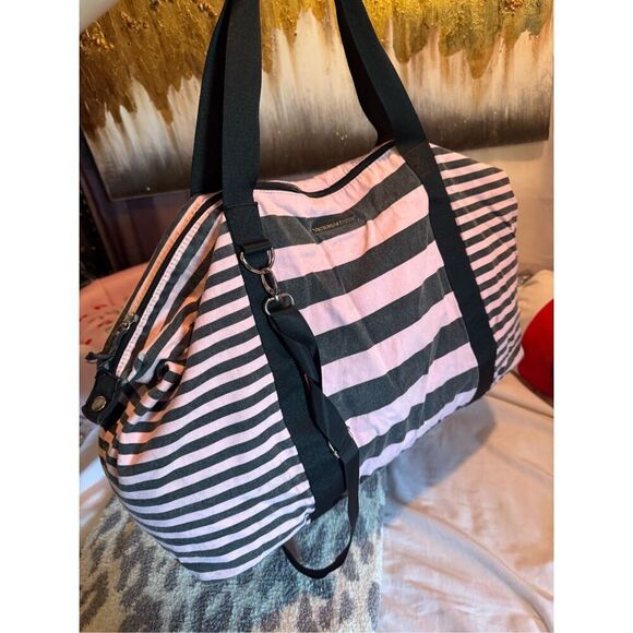 Victorias secret signature stripe pink/black shopper duffle bag fashion - Picture 4 of 8